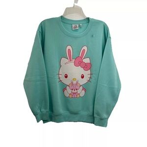 NWT Hello Kitty Sweatshirt Juniors Large Blue Fleece Crew Neck Pullover Sanrio